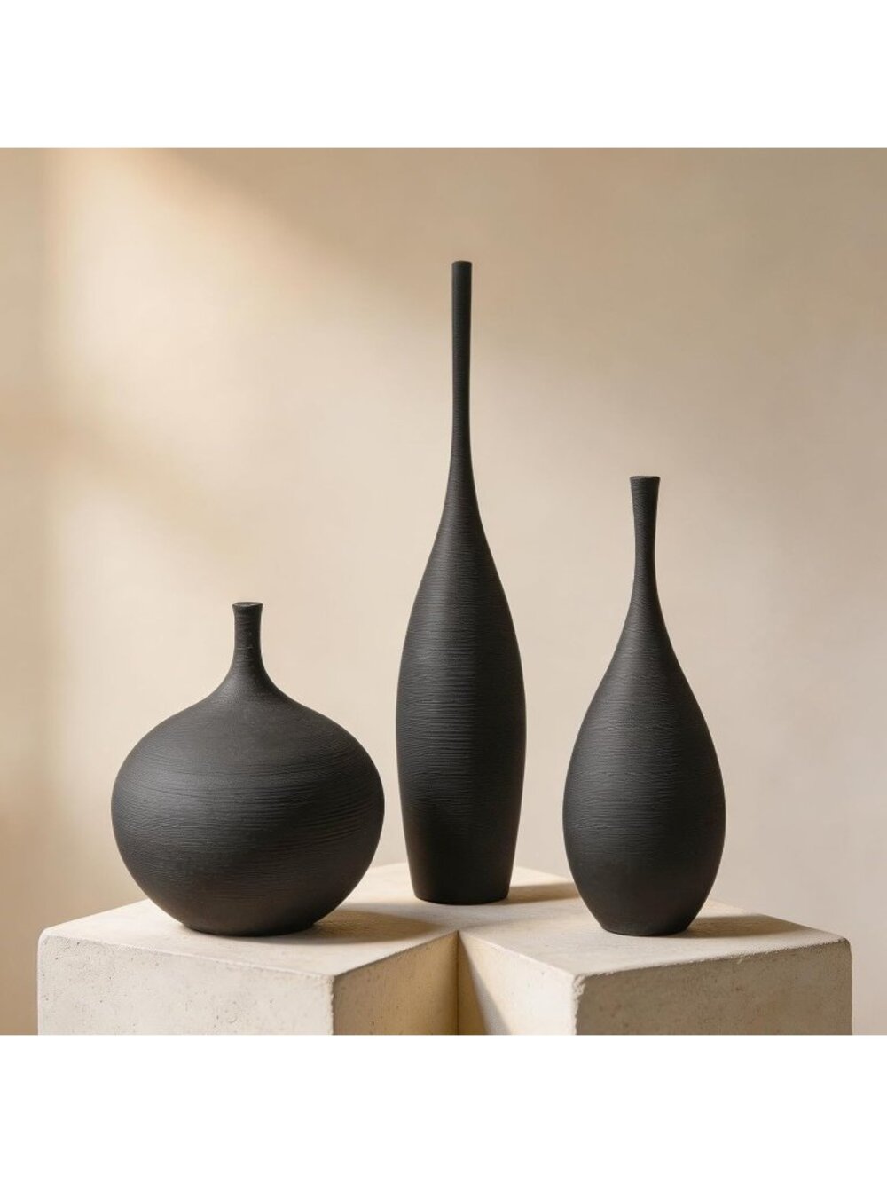 Black Ceramic Vases Set Of 3 Modern Boho Matte Minimalist Living Room Decoration
